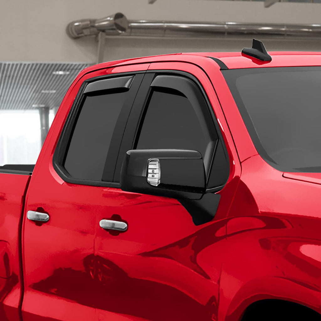 Voron Glass in-Channel Extra Durable Rain Guards for Trucks Chevrolet (Chevy) Silverado/GMC Sierra 2014-2018 Crew Cab, Window Deflectors, Vent Window Visors, 4 Pieces - 220009