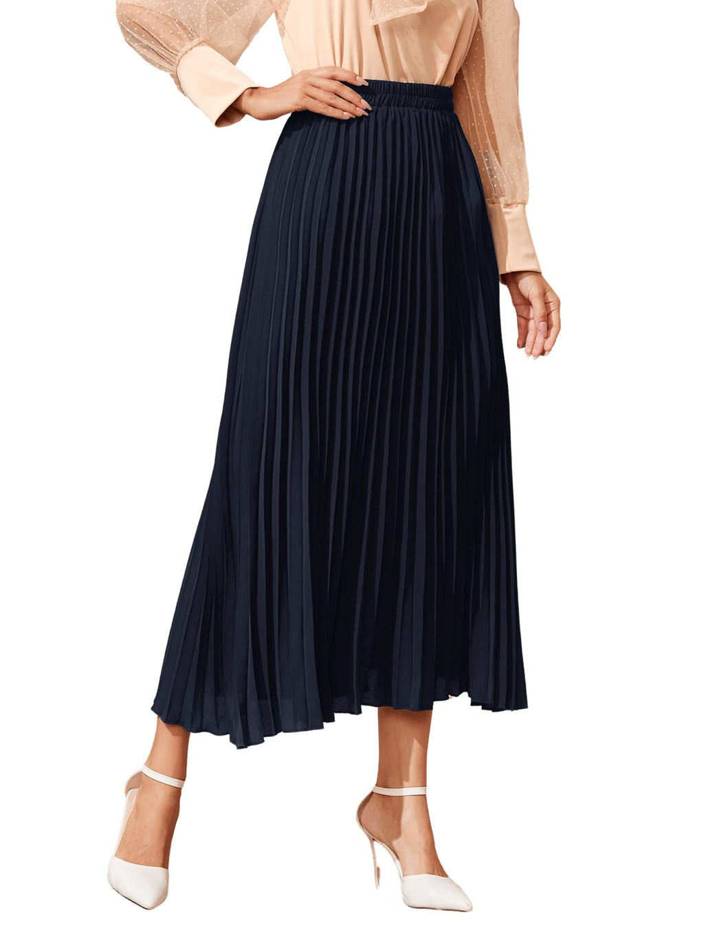 SweatyRocks Women's Casual Solid Longline Pleated Long Skirt
