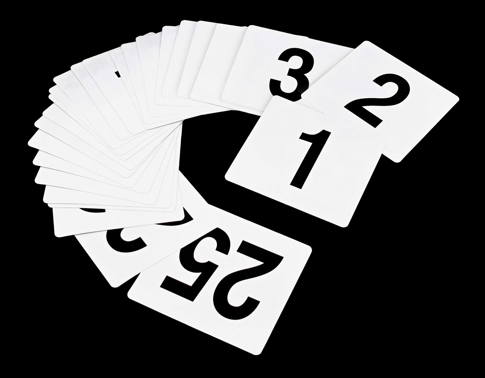New Star Foodservice 23145 Double Side Plastic Table Numbers, 1 to 25, 4" x 4", Light Grey on Black
