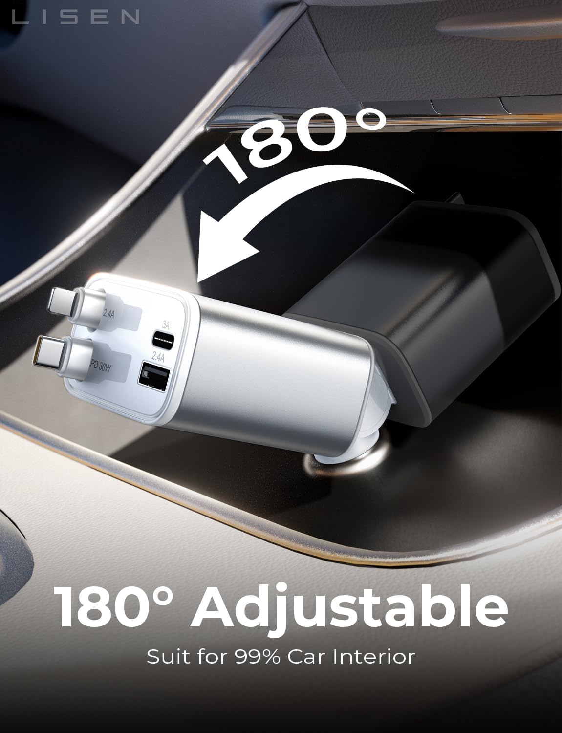 LISEN Retractable Car Charger, 84W Car Charger USB C Fast Charger Adapter for iPhone, Car Accessories for Men Women, Birthday Gifts for Fathers Day for Men Dad Husband, for iPhone 17 16 15 14 13 12 11