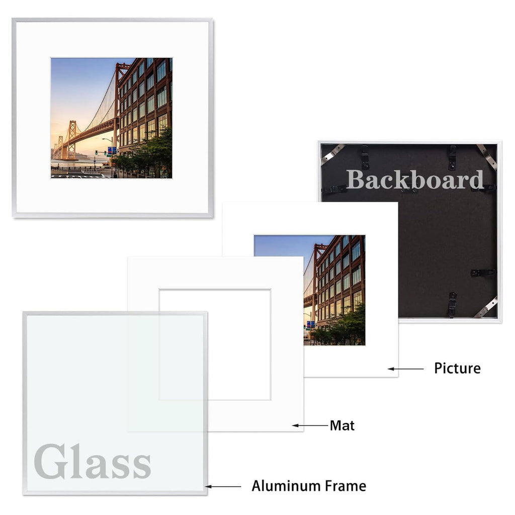 Frametory, 6x8 Aluminum Picture Frame - 6 x 8 Black Frame with Removable Mat for 5 x 7 Photo - 6 by 8 Durable Metal Frame with Real Glass - Sawtooth Hanger for Easy Wall Display - 1 Pack
