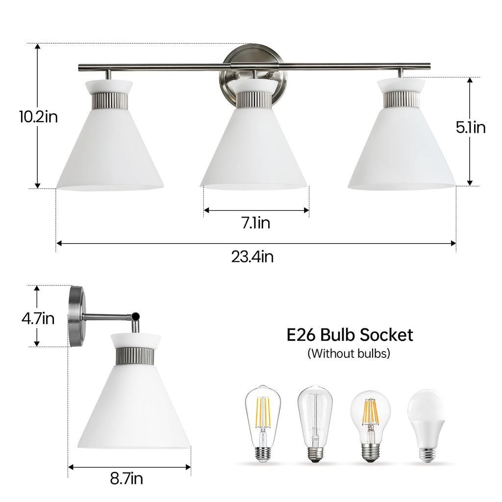 WOSHITU Gold Bathroom Light Fixtures: Modern Vanity Lighting Fixtures 2 Lights for Bathroom Mid Century Vanity Light Sconces Over Mirror with Frosted Milky Glass for Bath Bedroom Makeup