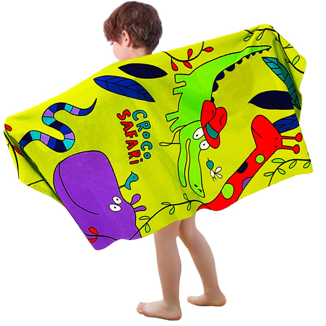 Kids Beach Towel Velour Terry Blanket Throw 100% Cotton Super Soft Absorbent 25.5X51 inches for Bath Swimming Sports Camping Holiday Picnic, Bus Coconut Parasol Lounge Audio Player.