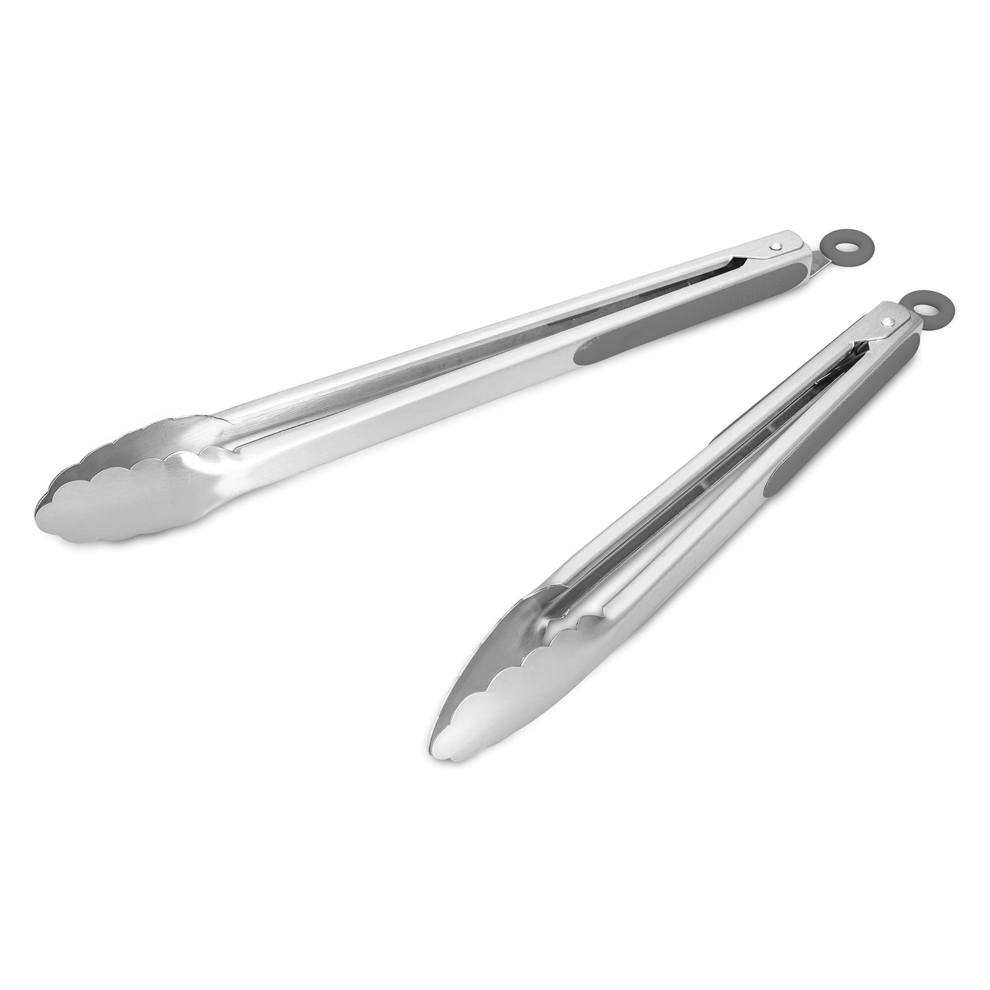 304 Stainless Steel Kitchen Cooking Tongs, 9" and 12" Set of 2 Sturdy Grilling Barbeque Brushed Locking Food Tongs with Ergonomic Grip, Black