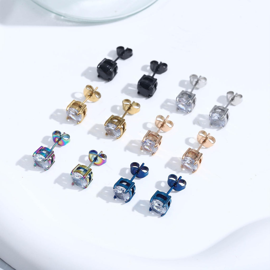 NEWITIN 12 Pairs Stainless Steel Stud Earrings for Men Hypoallergenic Earring Unisex Studs Inlaid Cubic Zirconia Men Earrings Hoop CZ Stud Earring Set for Women
