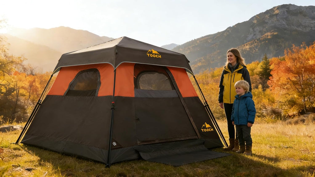 3/4 Person Camping Tent with 1 Door, 4 Windows, and Upgraded Ventilation– Instant Setup, Waterproof, 8'x 8'x 67''Oxford Fabric Floor Pop Up in 60 Seconds Includes Rainfly and Backpack