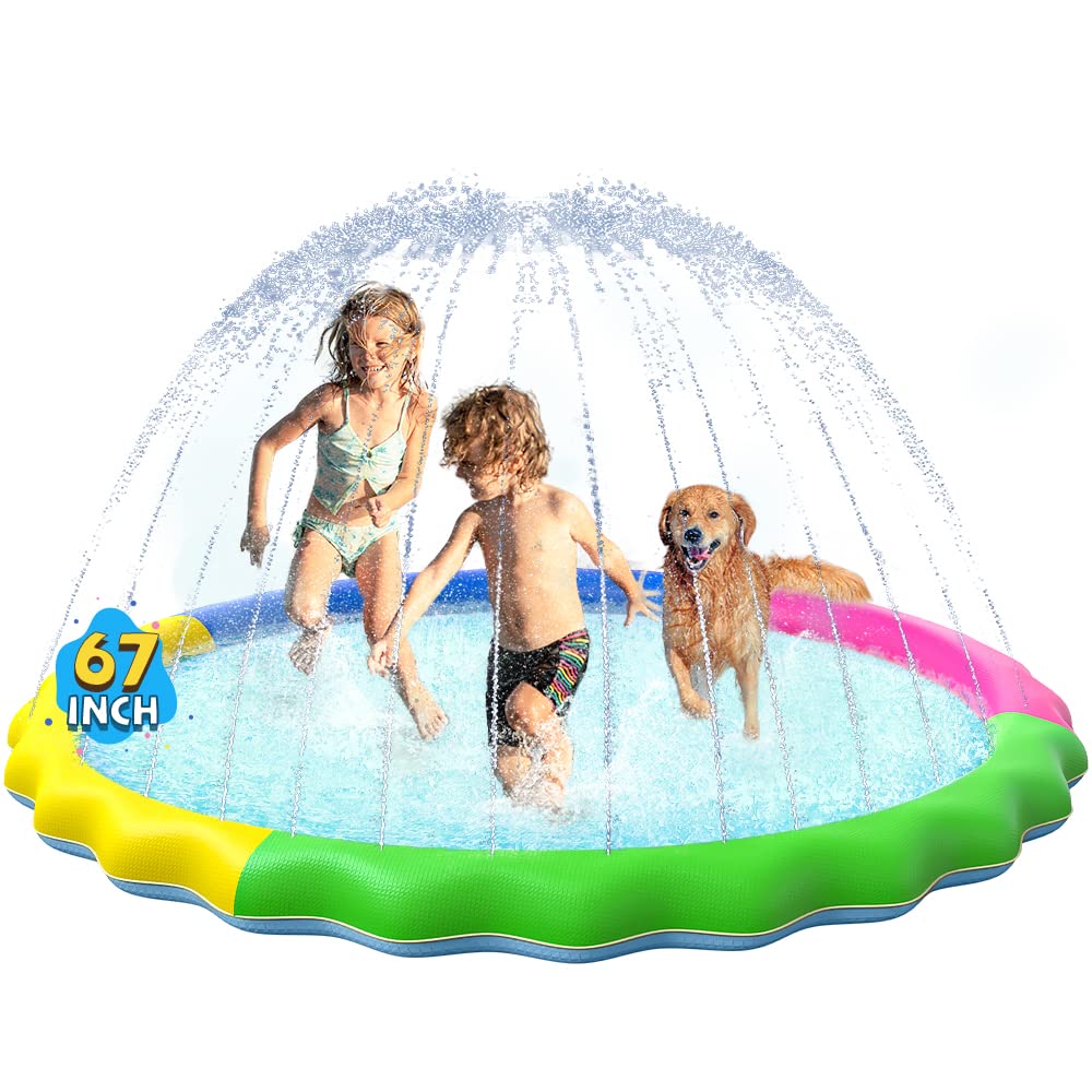 VISTOP 67" Non-Slip Splash Pad for Kids and Dogs, Thickened Sprinkler Pool for Toddlers, Outdoor Backyard Water Toys, Fun Fountain Play Mat for Babies, Children & Pets Blue