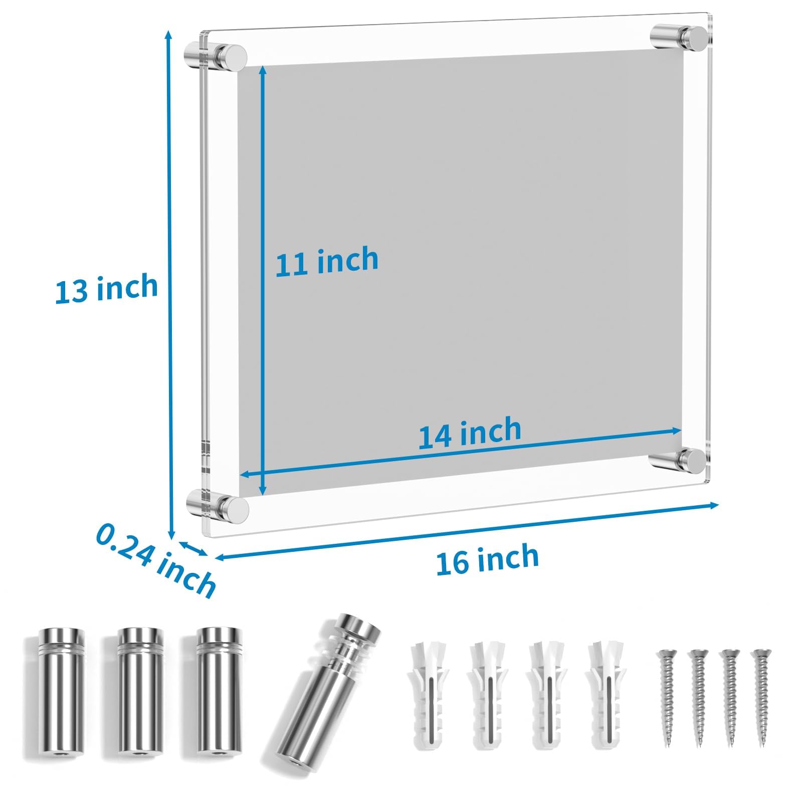 AITEE 8x10 Acrylic Picture Frames 4 Pack, Clear Picture Frames for Wall, Modern Frameless picture Frames Lucite Transparent Square Cubes Floating Hanging Photo Frame Gift for Home Office Display