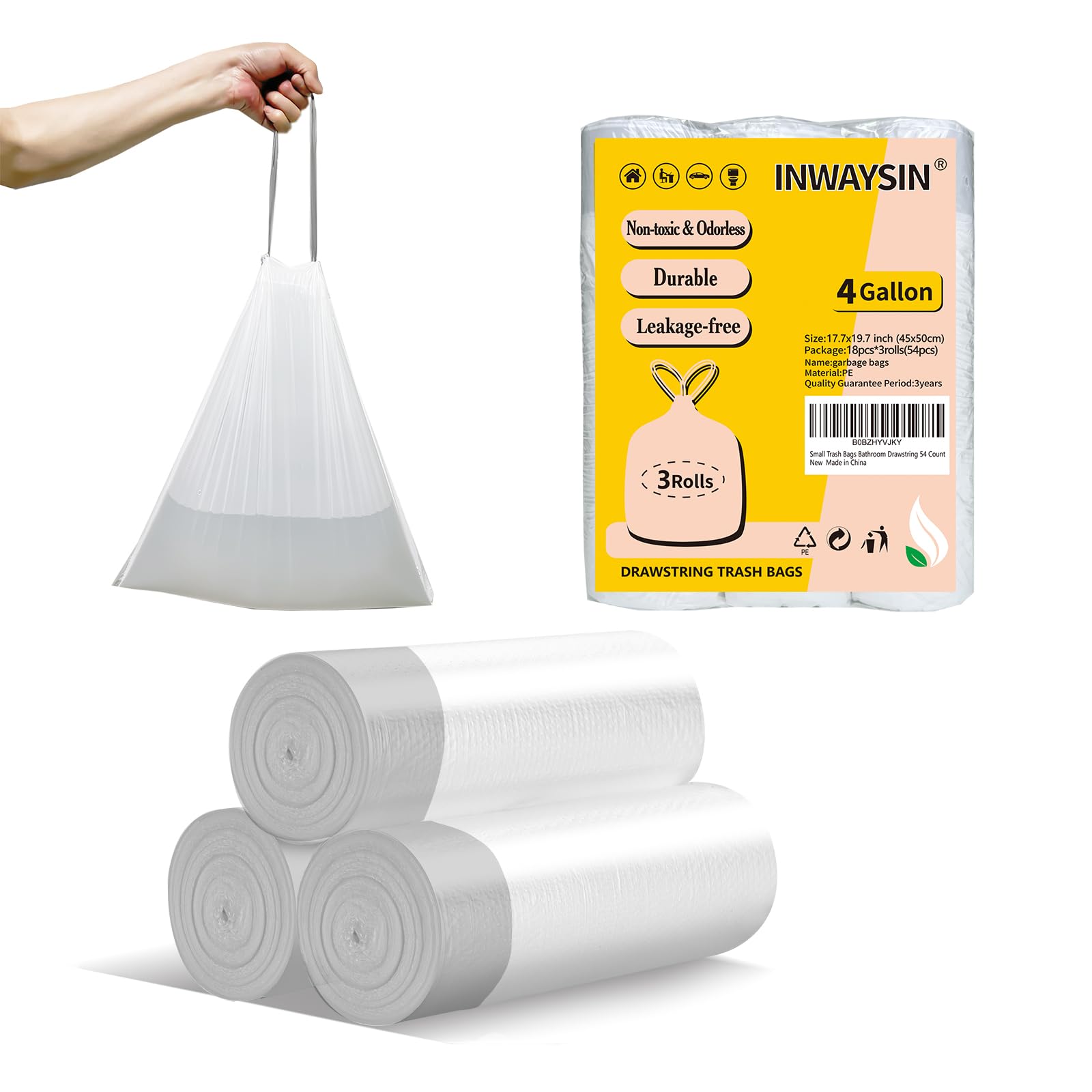 2.6 Gallon Small-Trash-Bags Plastic Drawstring Garbage-Bag - Mini Tiny White Unscented 80 Count For Bathroom Car Can Restroom Office Liners Waste Basket Strong Bulk Inwaysin