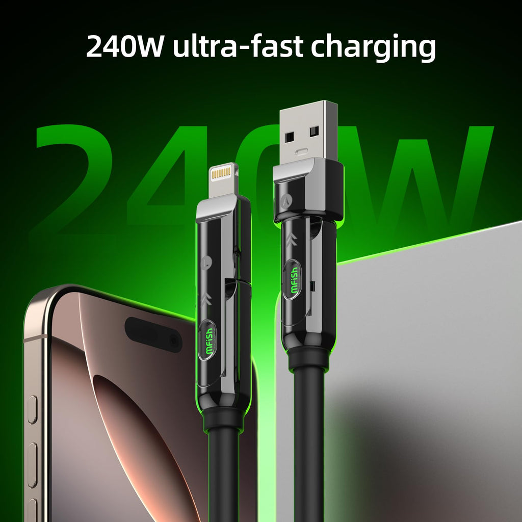 240W 4-in-1 Fast Charging Cable, Black, 3.3FT