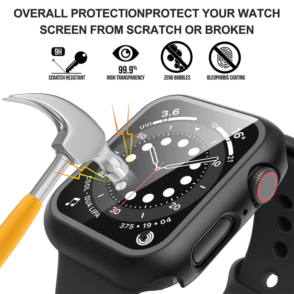 Diruite 2-Pack for Apple Watch Series 3/2/1 38mm Case, Ultra-Thin All-Around Tempered Glass Screen Protector Protection Cover for iWatch 38mm - Black