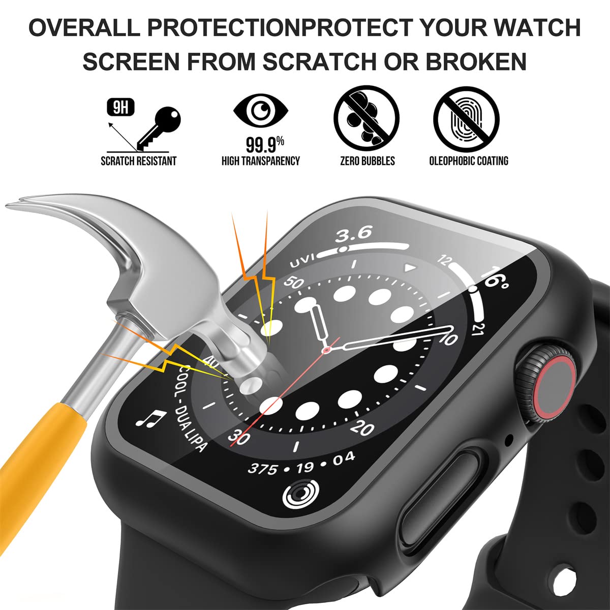Diruite 2-Pack for Apple Watch Series 3/2/1 38mm Case, Ultra-Thin All-Around Tempered Glass Screen Protector Protection Cover for iWatch 38mm - Black