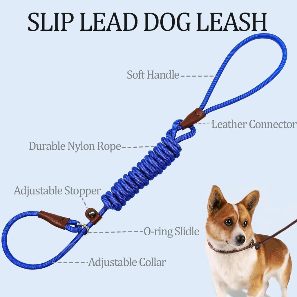 MayPaw Slip Lead Control Leash for Dogs No Pull, 13+ Colors Classic Dog Lead 7 FT Pet Slip Leash, 1/4” Rope Leashes for Small Medium Animals (7ft*1/4", Black)