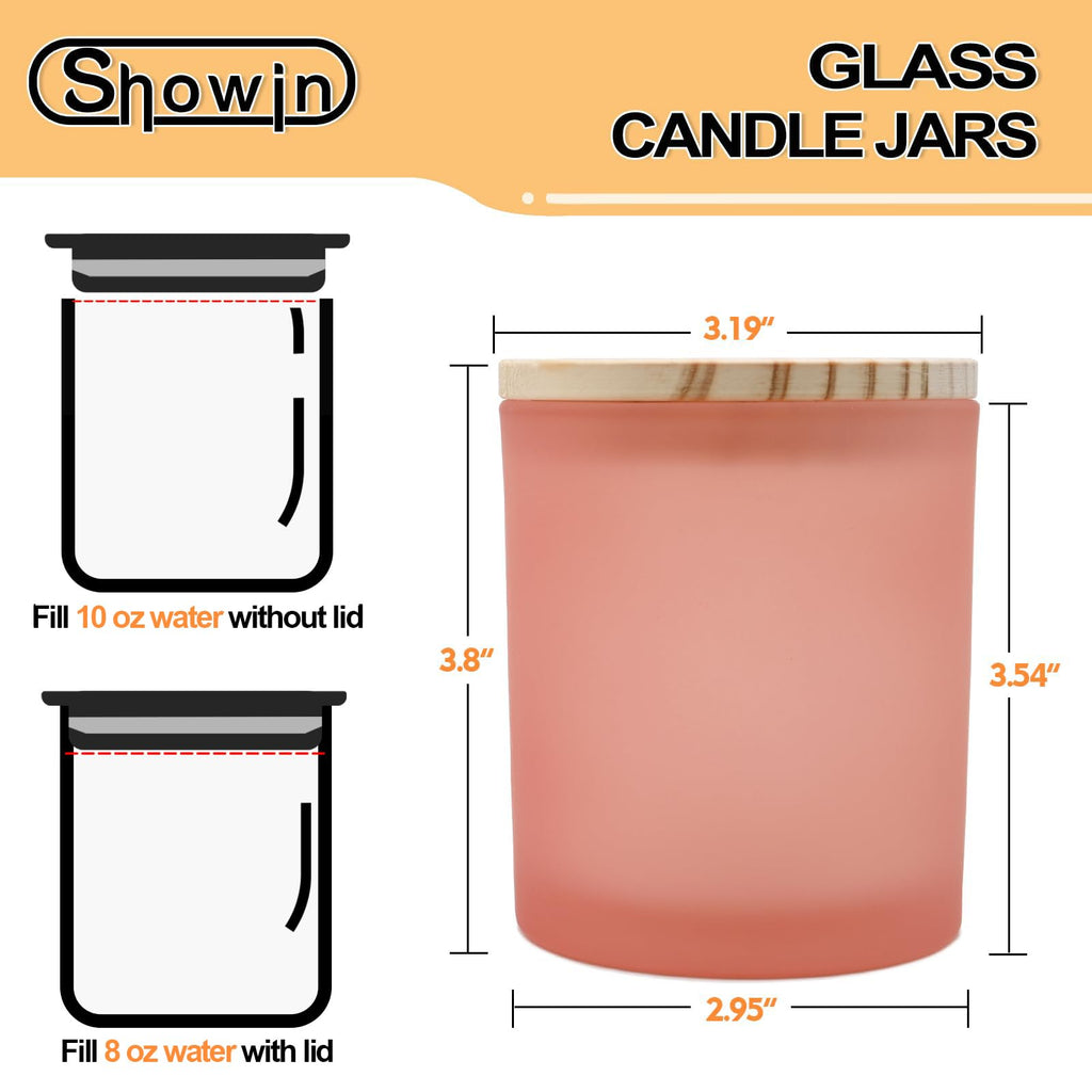 SHOWIN 10 OZ Thick Candle Jars for Making Candles 15 Pcs, Empty Jars with Wood Lids for Candle Making, Sample Container, Inner Black