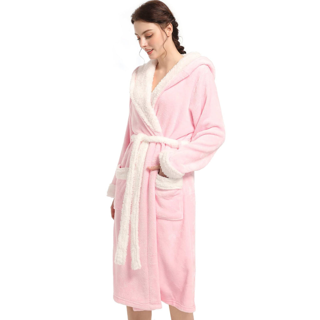 Inner Wish Women Hooded Plush Robe, Fleece Highly Absorbent Cozy Warm Bathrobe