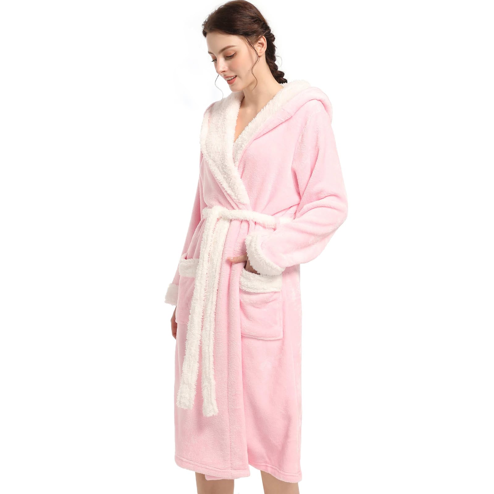Inner Wish Women Hooded Plush Robe, Fleece Highly Absorbent Cozy Warm Bathrobe