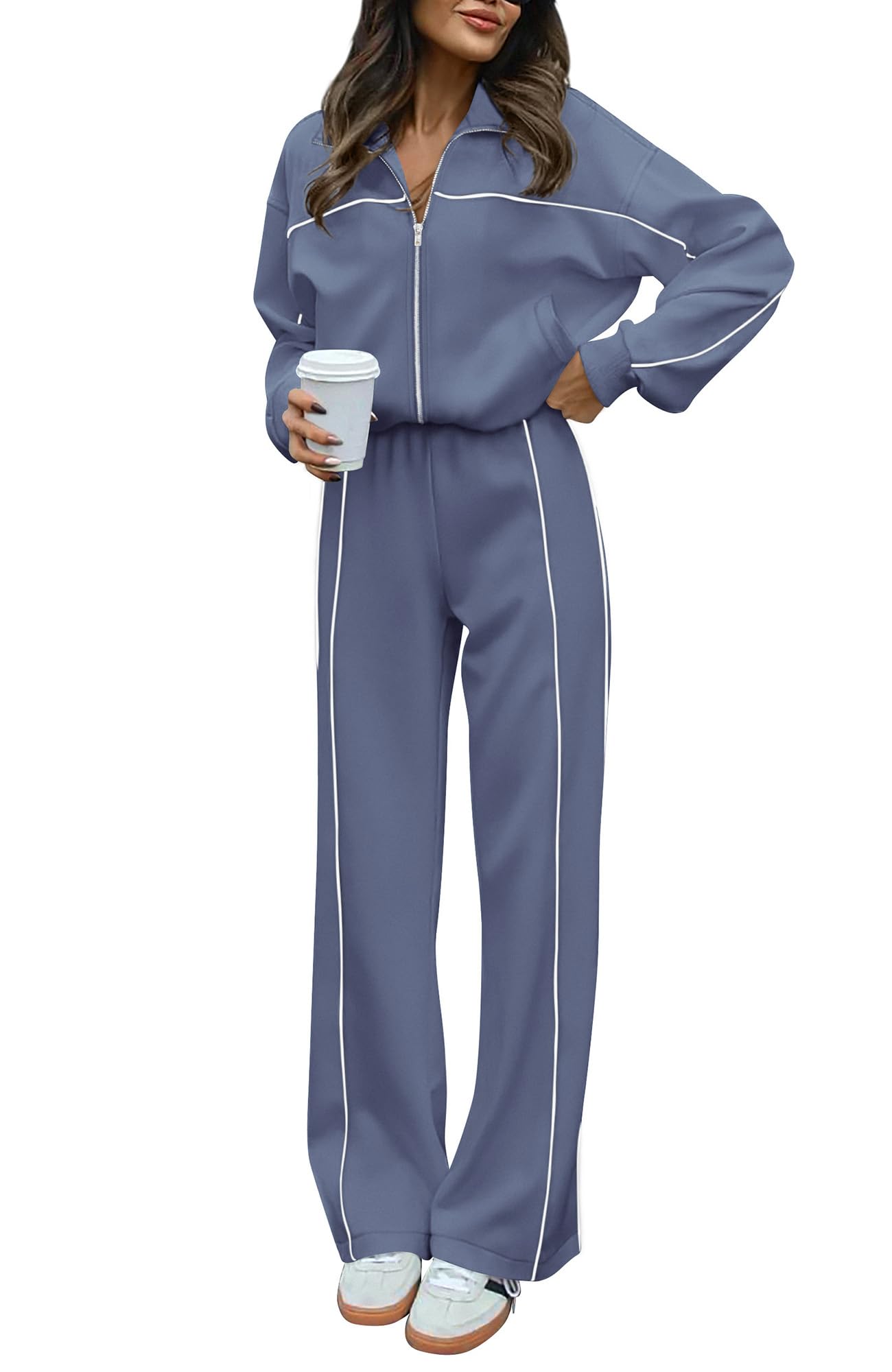 BTFBM Women's Two Piece Tracksuit Fall 2026 Long Sleeve Zip Up Sweatshirt Long Pants Outfits Jogger Sweatsuit Sets