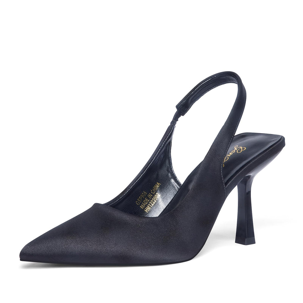 GENSHUO Women's Slingback Kitten Heel Pointed Closed Toe Stiletto Pumps Slip on Elastic Strap Wedding Party Dress Sandals Shoes