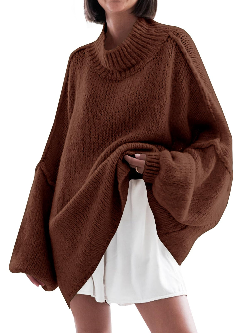Saodimallsu Womens Oversized Sweaters Mock Neck Batwing Long Sleeve 2026 Fall Trendy Ribbed Knit Casual Tunic Sweater