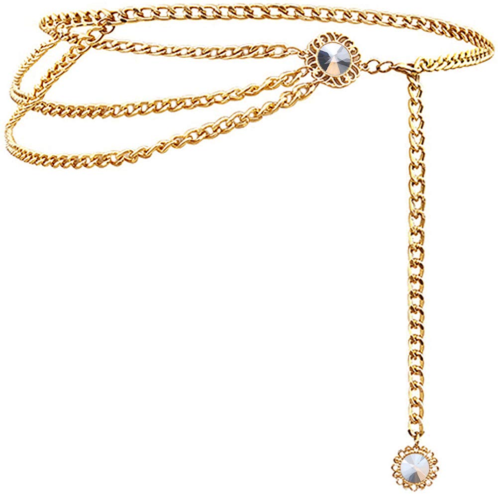 Glamorstar Multilayer Metal Waist Chain Dress Belts Metal Belt for Women