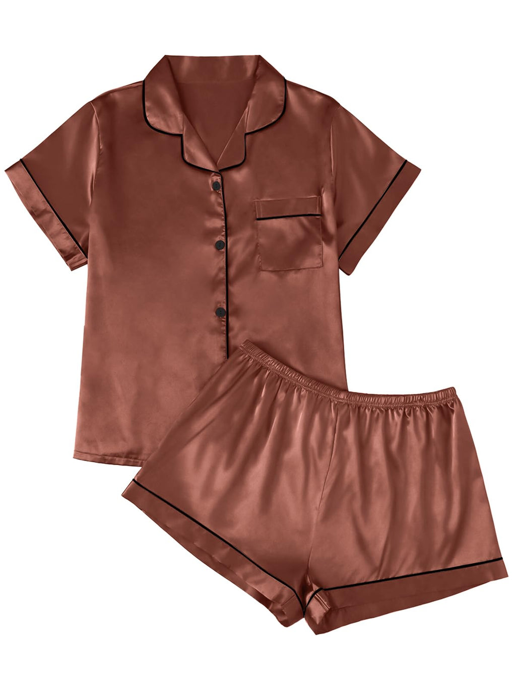 LILLUSORY Silk Satin Pajama Set for Women 2 Piece Lounge Pjs Winter Matching Summer Sleepwear Button Down Shirt Shorts