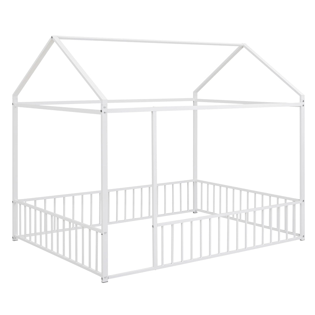 Bellemave Twin Size Montessori Floor Bed, Metal House Bed Framefor Kids, Montessori Floor Beds with Fence, Playhouse for Kids,Black