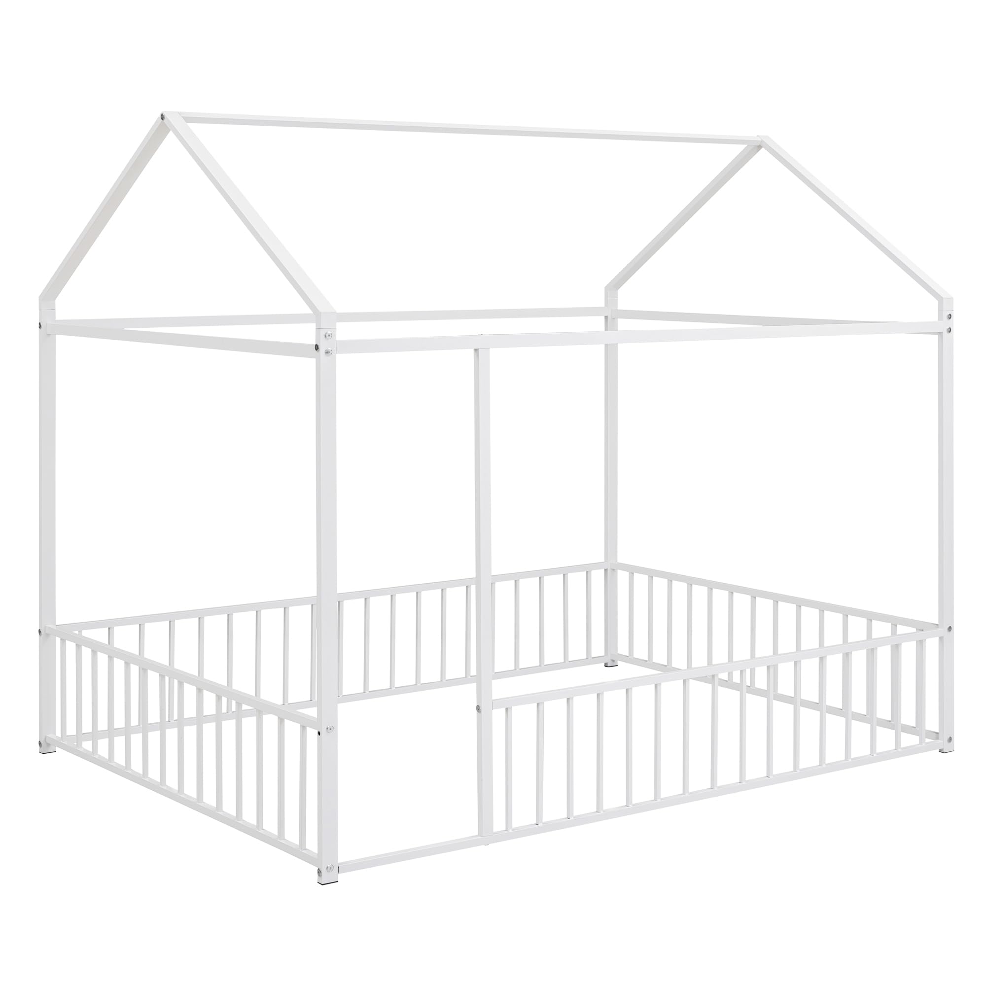 Bellemave Twin Size Montessori Floor Bed, Metal House Bed Framefor Kids, Montessori Floor Beds with Fence, Playhouse for Kids,Black