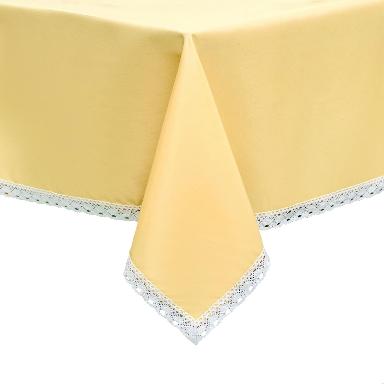EHouseHome Faux Linen Tablecloth with Lace Trim - Waterproof/Spill Proof/Stain Resistant/Wrinkle Free/Oil Proof - for Banquet, Parties,Dinner,Kitchen,Wedding,Holiday,Blue Fog,Square 52X52Inch