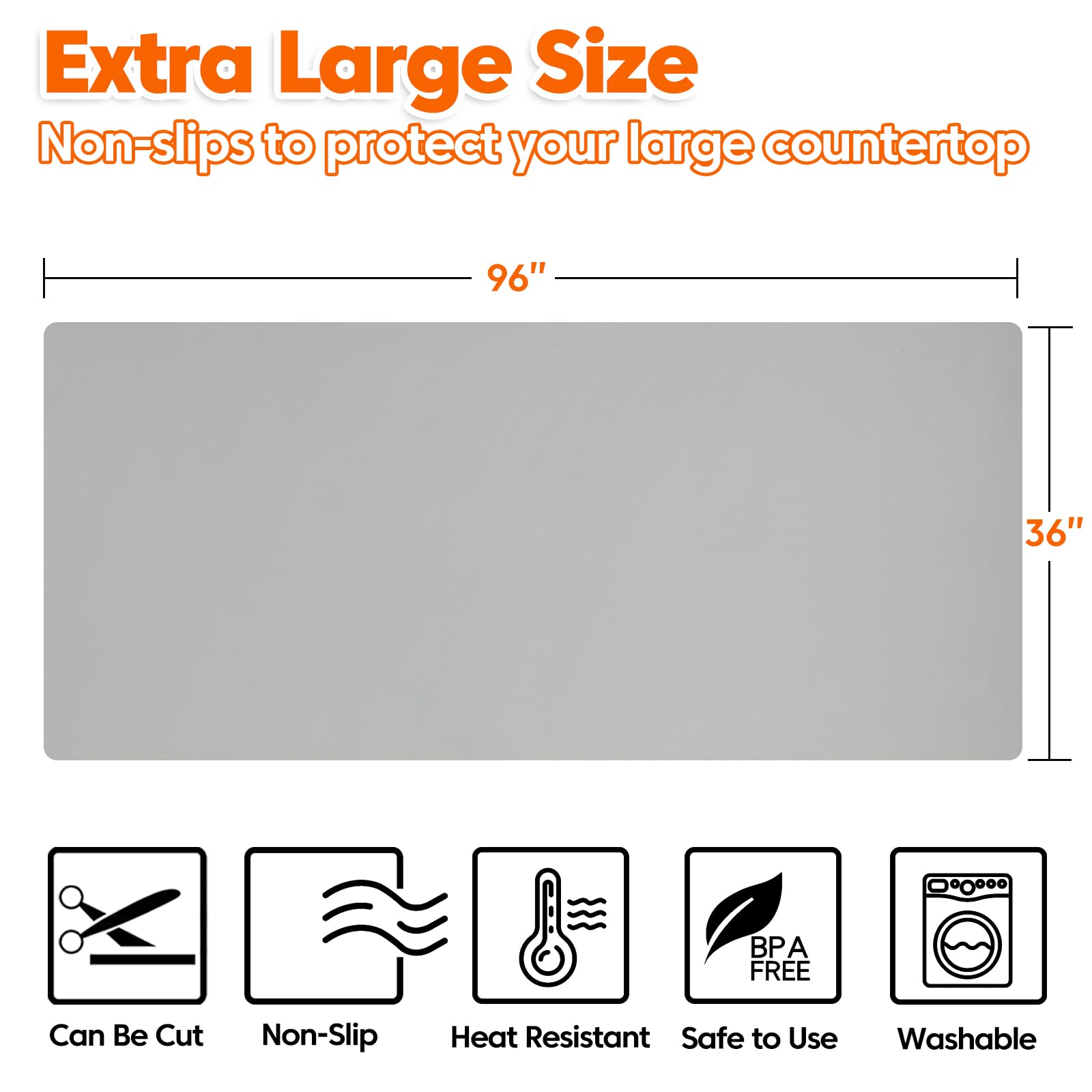 Large Silicone Mat, 72”x16” Heat Resistant Mats for Countertop, Cuttable Waterproof Kitchen Counter Mat, Multipurpose Countertop Protector Mat, Silicone Mats for Kitchen Counter (Black)