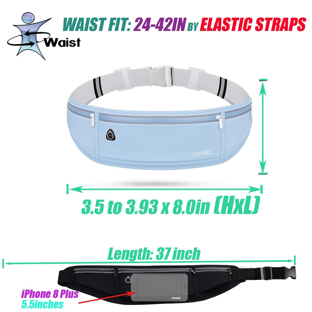 USHAKE Slim Running Belt, Workout Fanny Pack for Men Women,Exercise Waist Pack for Apple iPhone Holder, Runner Belt for Running Walking Cycling Camping Gym Black