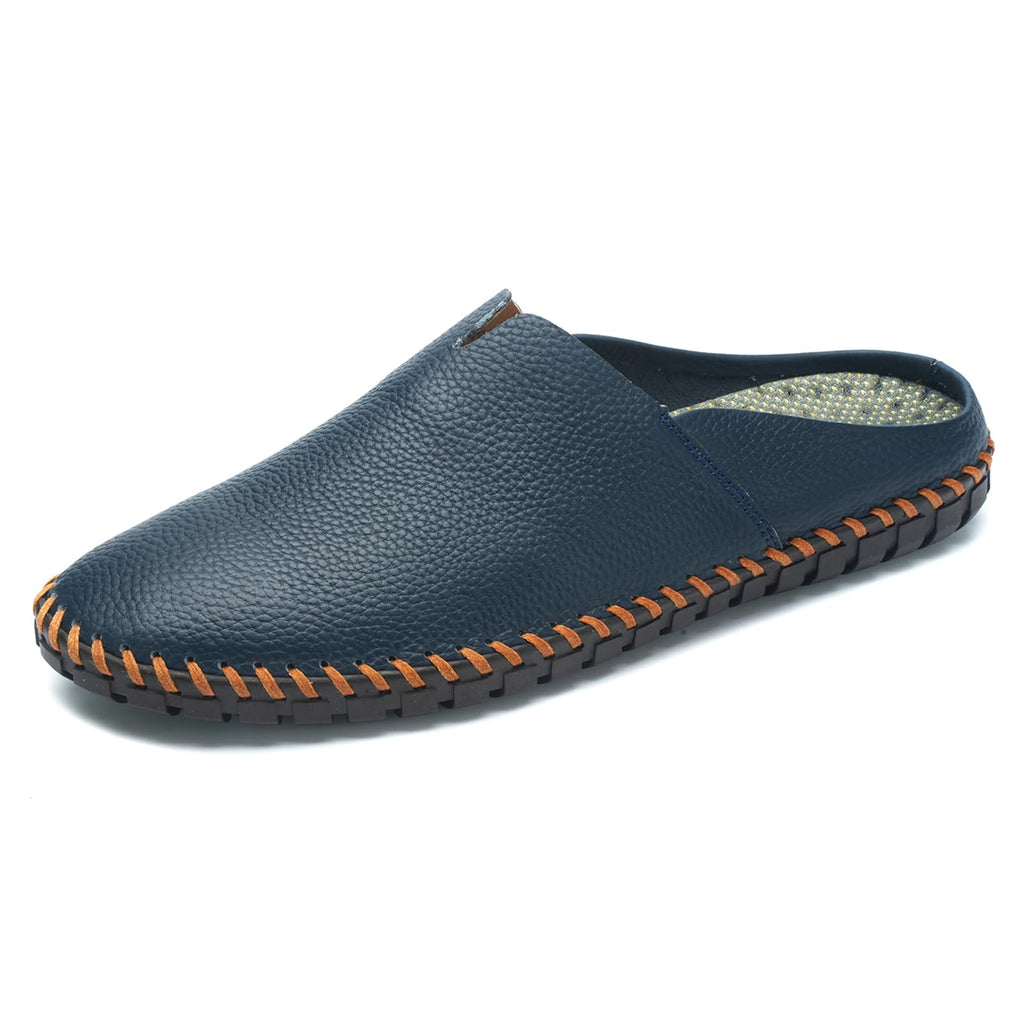 Men’s Slip-On Loafers Mules Clog Handmade Leather Slippers Hand Stitched no-Heel Casual Shoes for Men Breathable Comfortable Soft