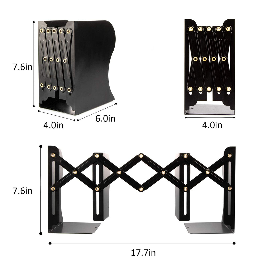Aobopar Adjustable Book Ends, Metal Bookends for Heavy Books, Desk Book Holder for Shelves, Book Organizer for Desk, Suitable for Office, Home and School Use (Black)