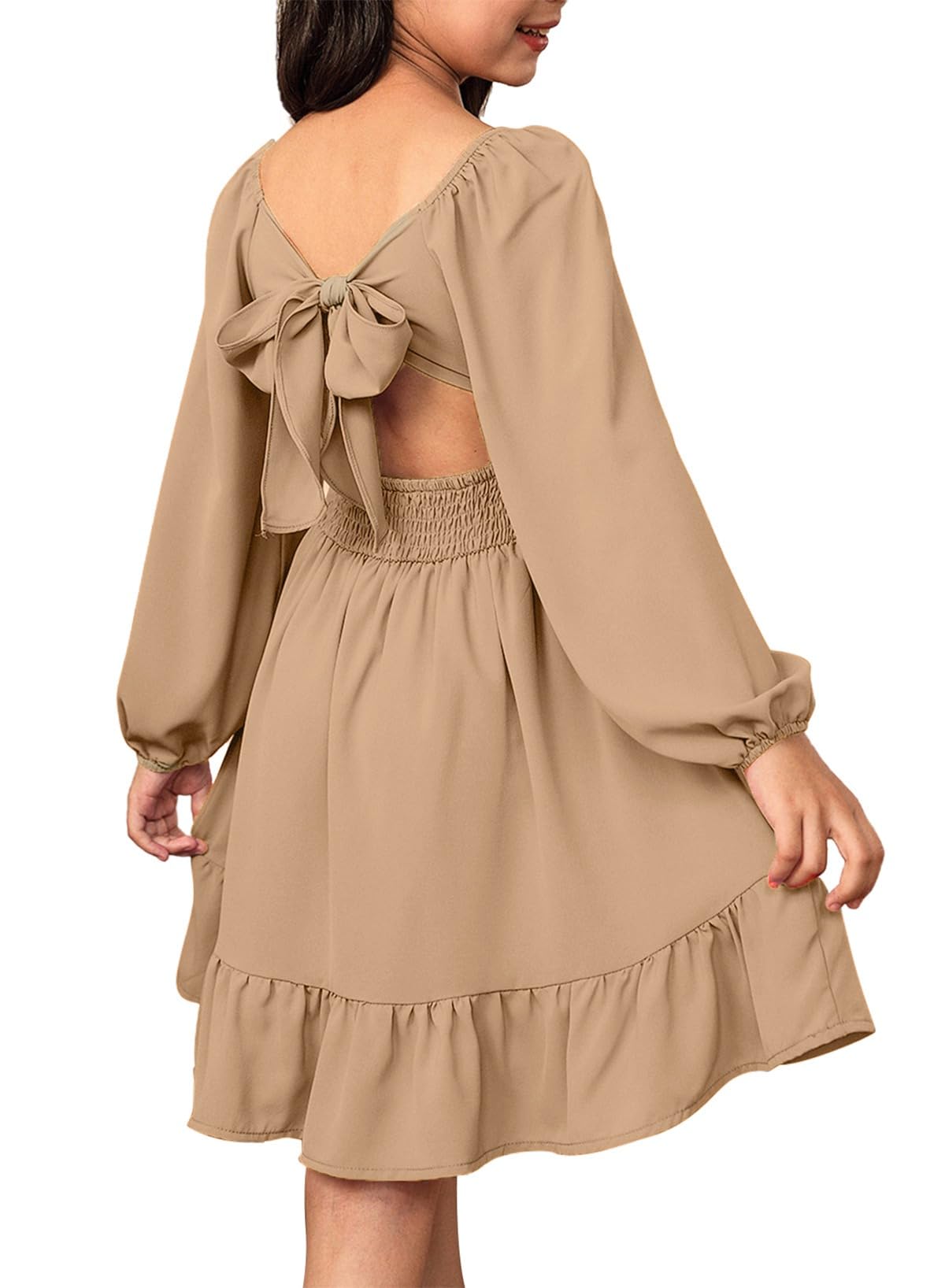 blibean Girls Fall Long Leeve Tie Back Dress Size 6-15 Years