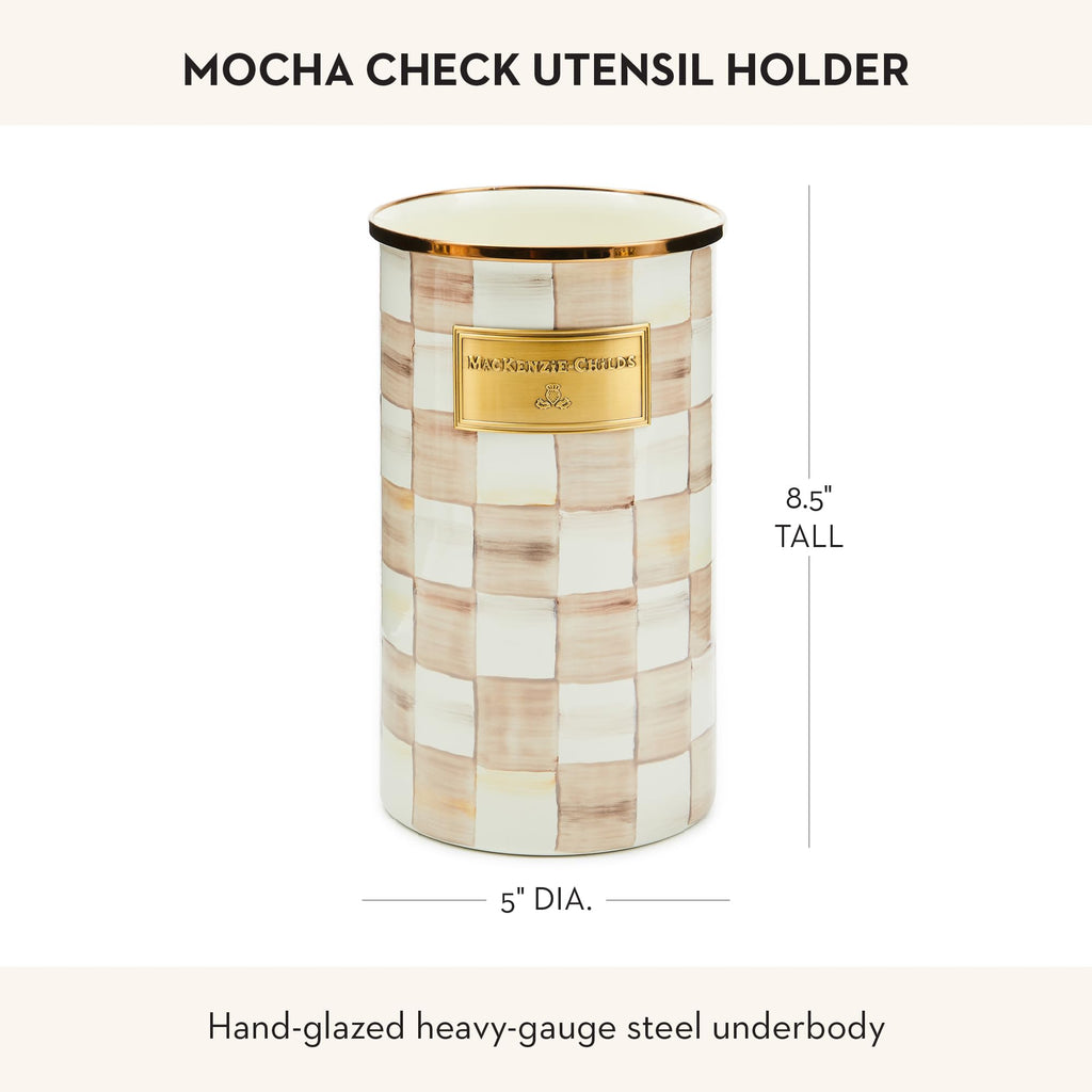 MACKENZIE-CHILDS Enamel Utensil Holder, Stylish Kitchen Countertop Organizer, Wild Rose Brown