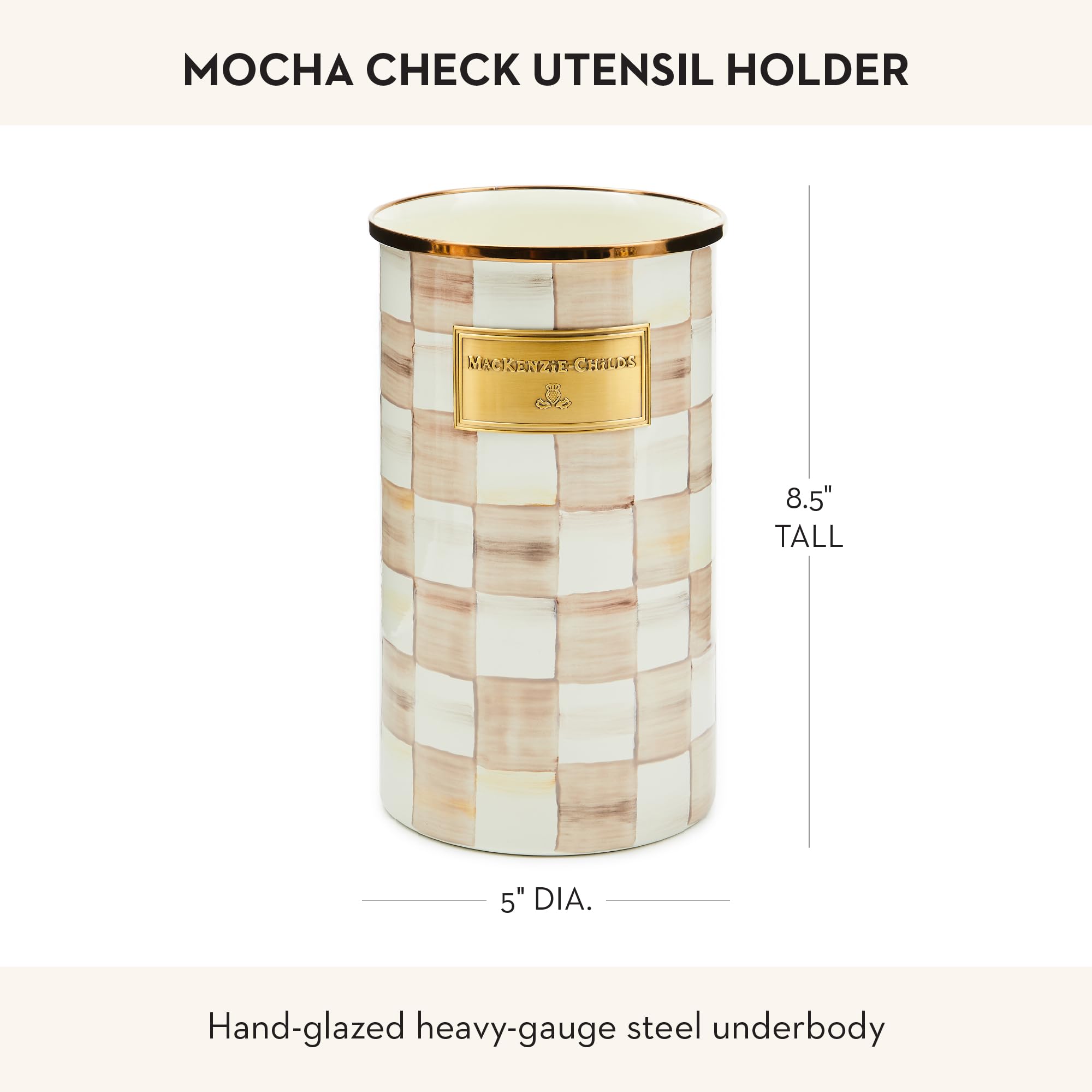 MACKENZIE-CHILDS Enamel Utensil Holder, Stylish Kitchen Countertop Organizer, Wild Rose Brown