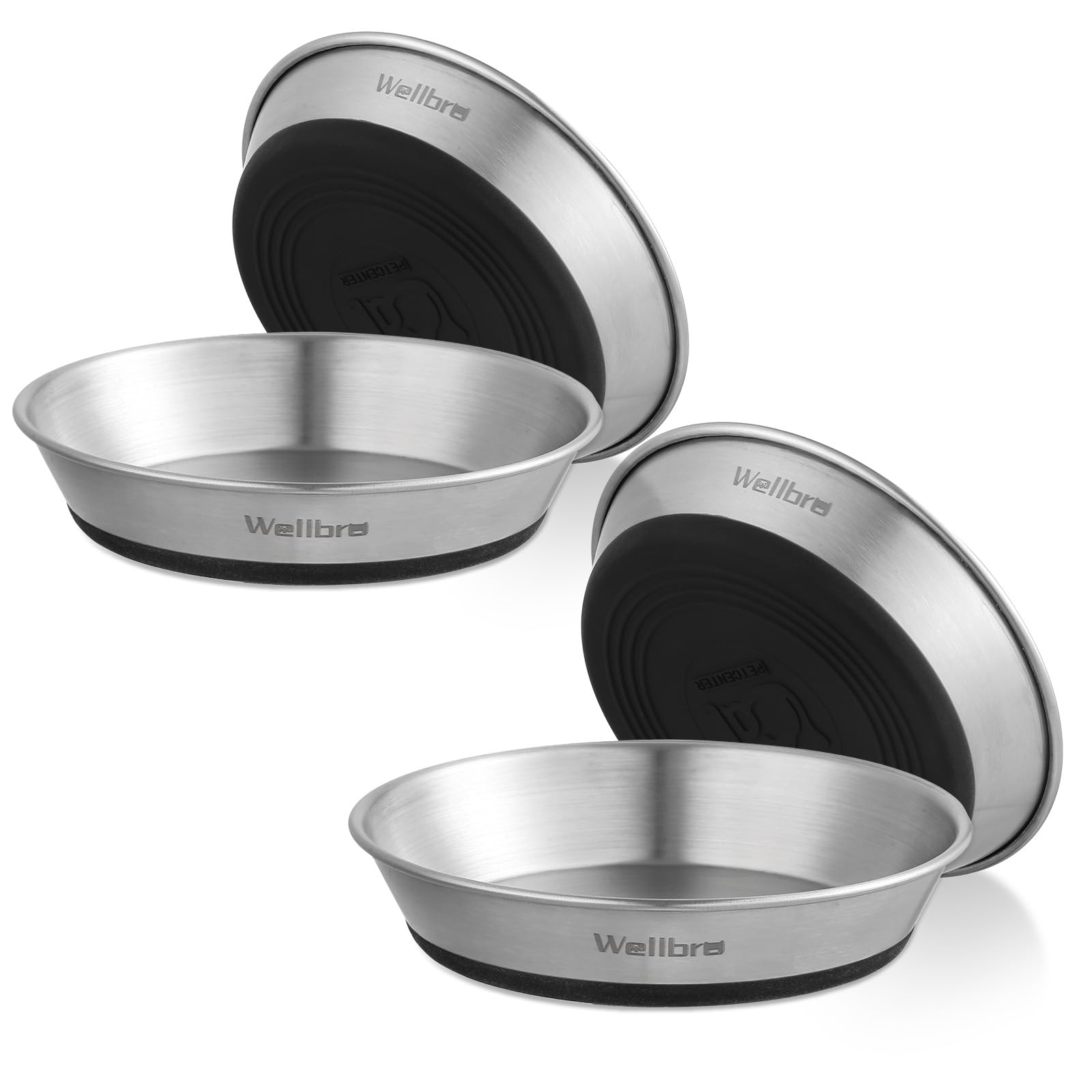 Cat Bowls, Stainless Steel Cat Bowls for Food and Water, Whisker Fatigue Shallow Non-Slip Dishes Plates for Small Dog Puppies Cats