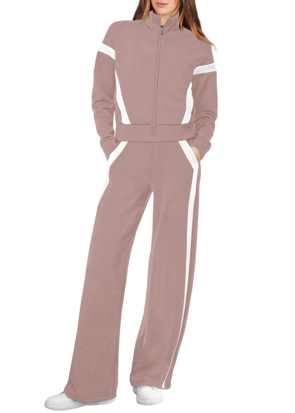 XIEERDUO Lounge Sets for Women 2025 Sweatsuit 2 Piece Outfits Sweatshirt Wide Leg Sweatpant Tracksuit Matching Set