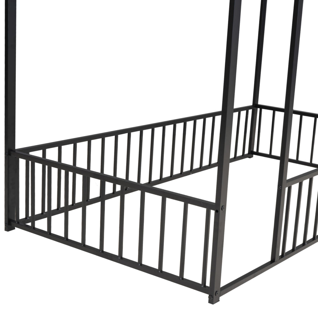Bellemave Twin Size Montessori Floor Bed, Metal House Bed Framefor Kids, Montessori Floor Beds with Fence, Playhouse for Kids,Black