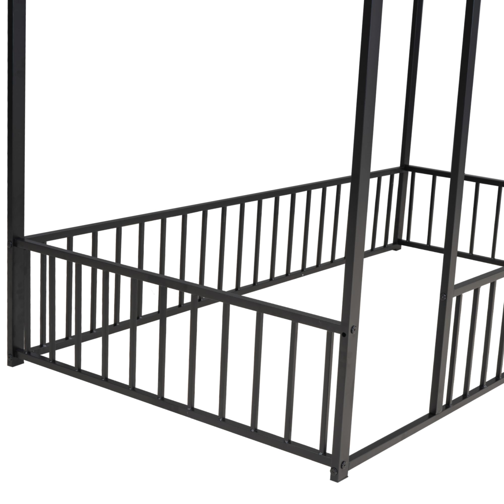 Bellemave Twin Size Montessori Floor Bed, Metal House Bed Framefor Kids, Montessori Floor Beds with Fence, Playhouse for Kids,Black