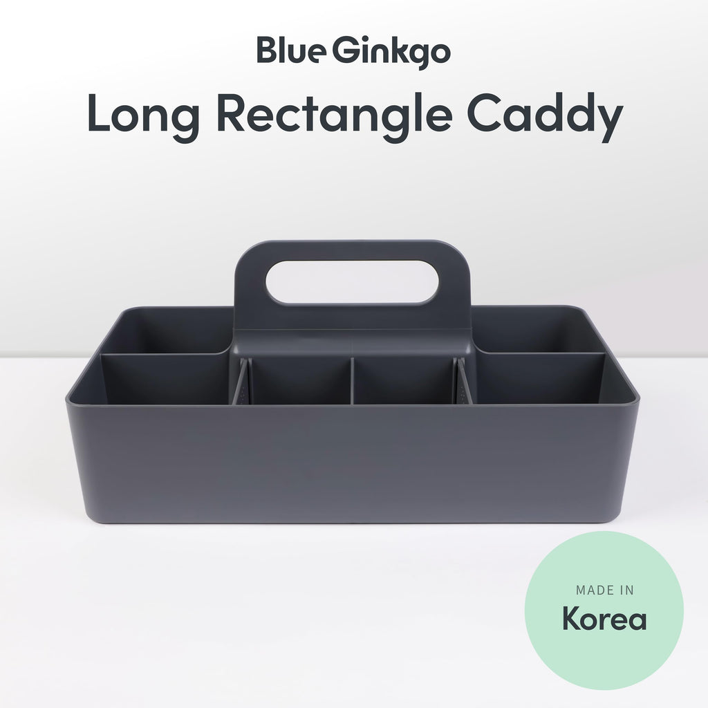 BLUE GINKGO Stackable Organizer Caddy – Korean-Made Portable Tote for Bathroom, Office, Crafts, or School Supplies (Long Rectangle, Blue)