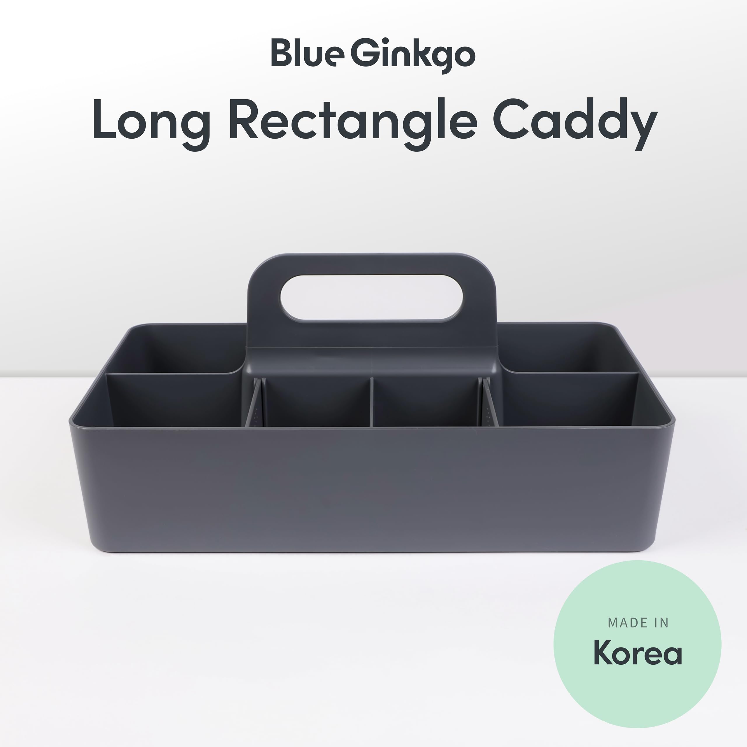 BLUE GINKGO Stackable Organizer Caddy – Korean-Made Portable Tote for Bathroom, Office, Crafts, or School Supplies (Long Rectangle, Blue)