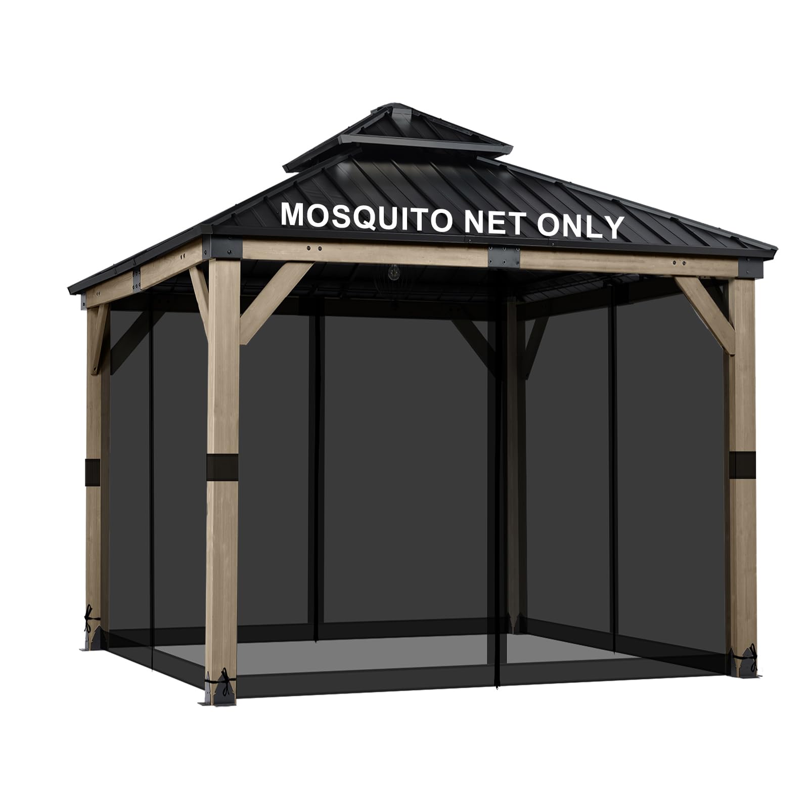 BPS 10' x 10' Gazebo Universal Mosquito Netting Screen Replacement, 4-Panel Mesh Screen Walls with Double Zippers for Outdoor Patio, Khaki (Mosquito Net Only)
