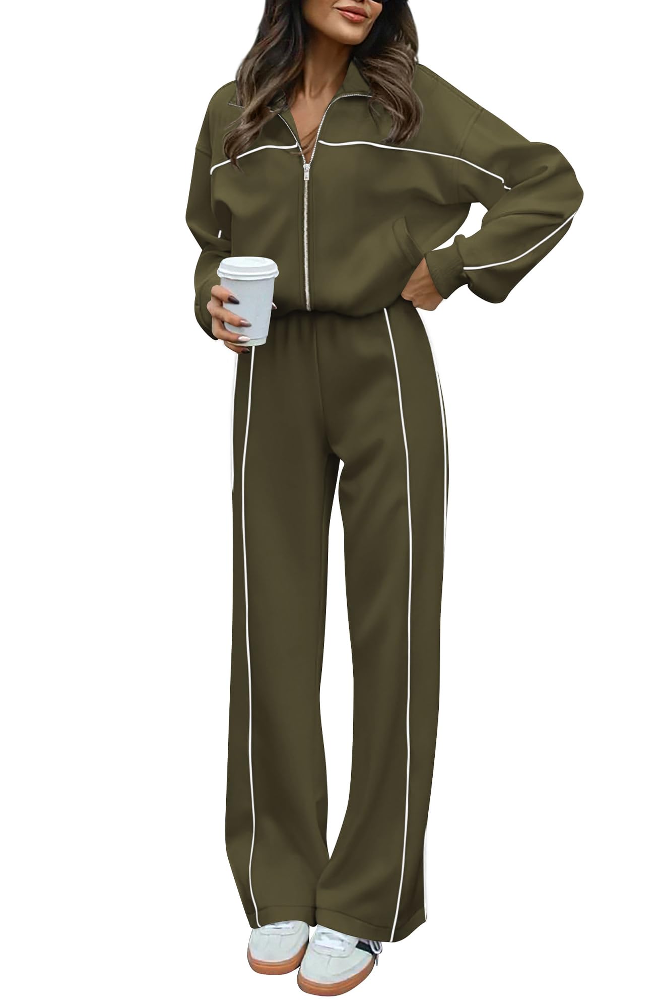 BTFBM Women's Two Piece Tracksuit Fall 2026 Long Sleeve Zip Up Sweatshirt Long Pants Outfits Jogger Sweatsuit Sets