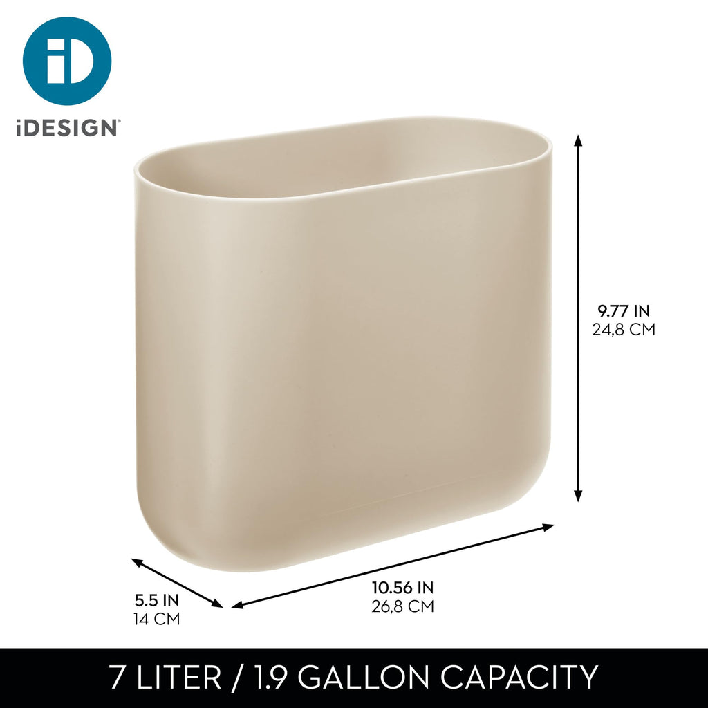 iDesign Small Slim Plastic Bathroom Trash Can, Black | Garbage Can for Bedroom, Office, Desk, Dorm