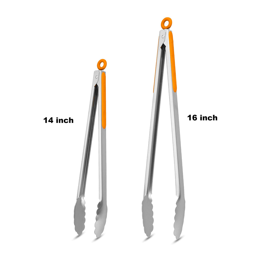 304 Stainless Steel Kitchen Cooking Tongs, 9" and 12" Set of 2 Sturdy Grilling Barbeque Brushed Locking Food Tongs with Ergonomic Grip, Black