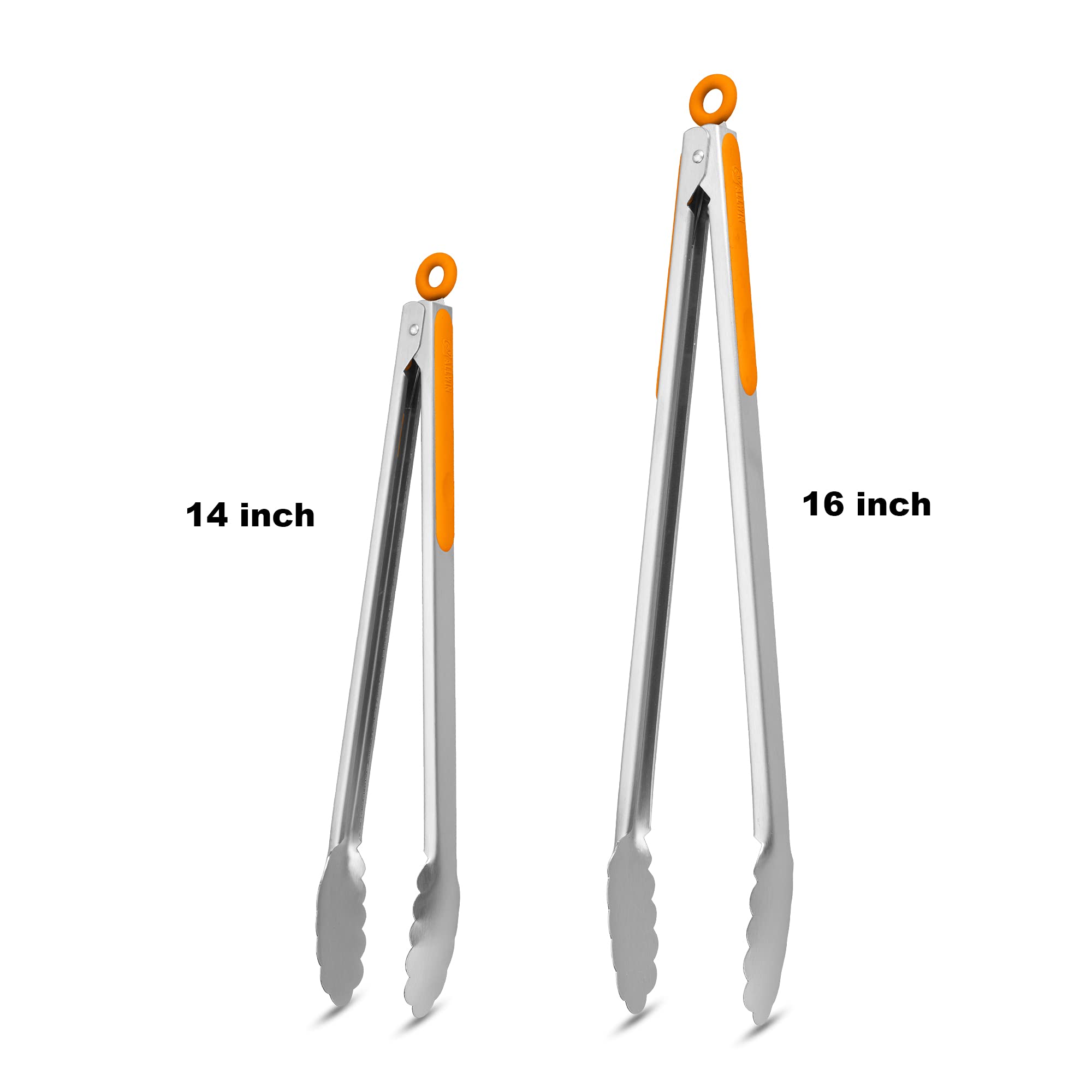 304 Stainless Steel Kitchen Cooking Tongs, 9" and 12" Set of 2 Sturdy Grilling Barbeque Brushed Locking Food Tongs with Ergonomic Grip, Black
