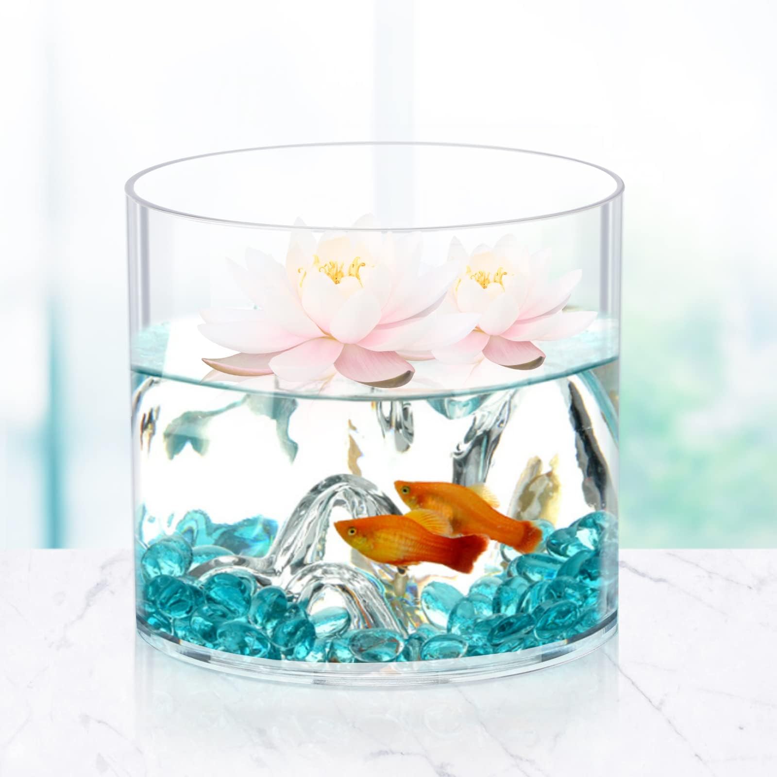 Flower Clear Vase Centerpiece for Home, Wedding Party, Plastic Clear Cylinder Wide for Flowers, Decorative Wide Mouth Vase for Decor (6'' W*8'' H)