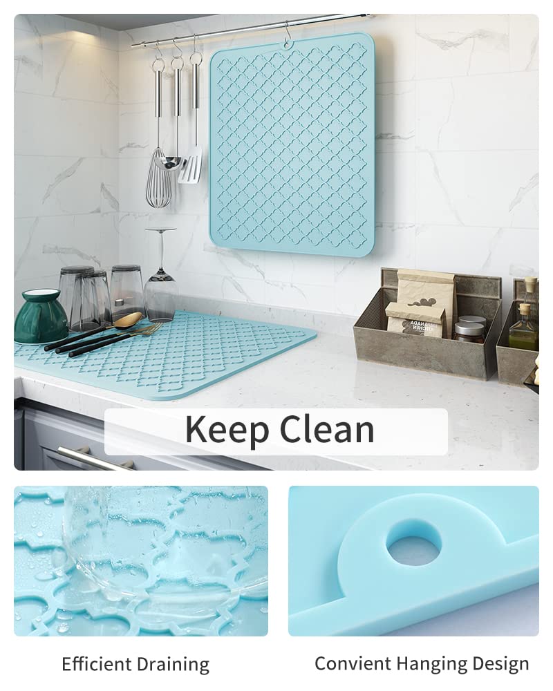 AMOAMI-Dish Drying Mats for Kitchen Counter-Silicone Dish Drying Mat-Kitchen Dish Drying Pad Heat Resistant Mat-Kitchen Gadgets Kitchen Accessories Kitchen Small Appliances(12" x 16", BEIGE)