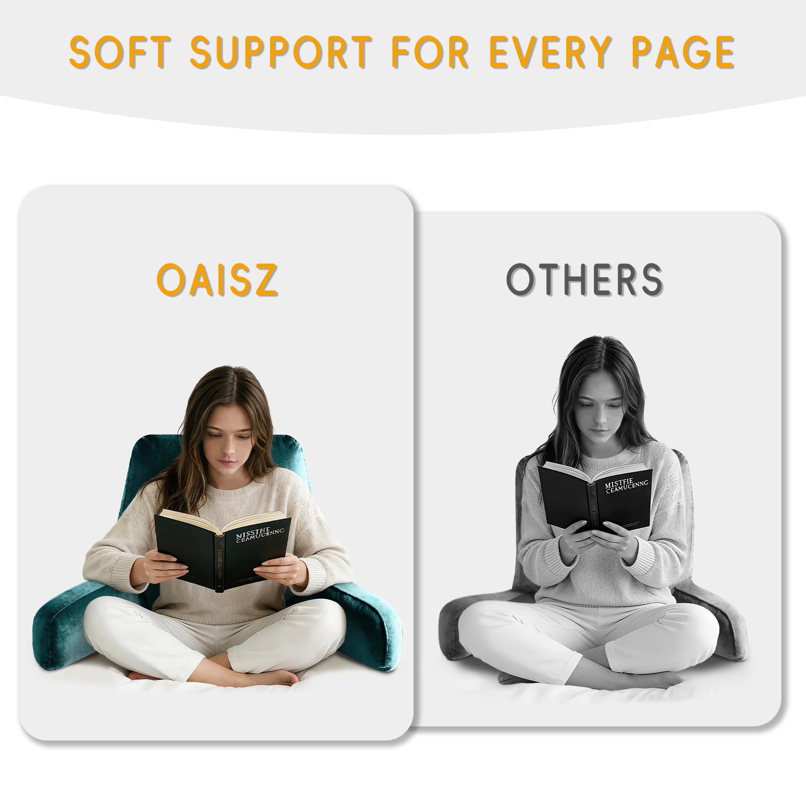 OAISZ Reading Pillow for Sitting in Bed Adult, Reading Pillow with Shredded Memory Foam, Bed Pillow with Washable Cover, Back Pillow Sitting Up with Extend Arms, Beige, X-Large