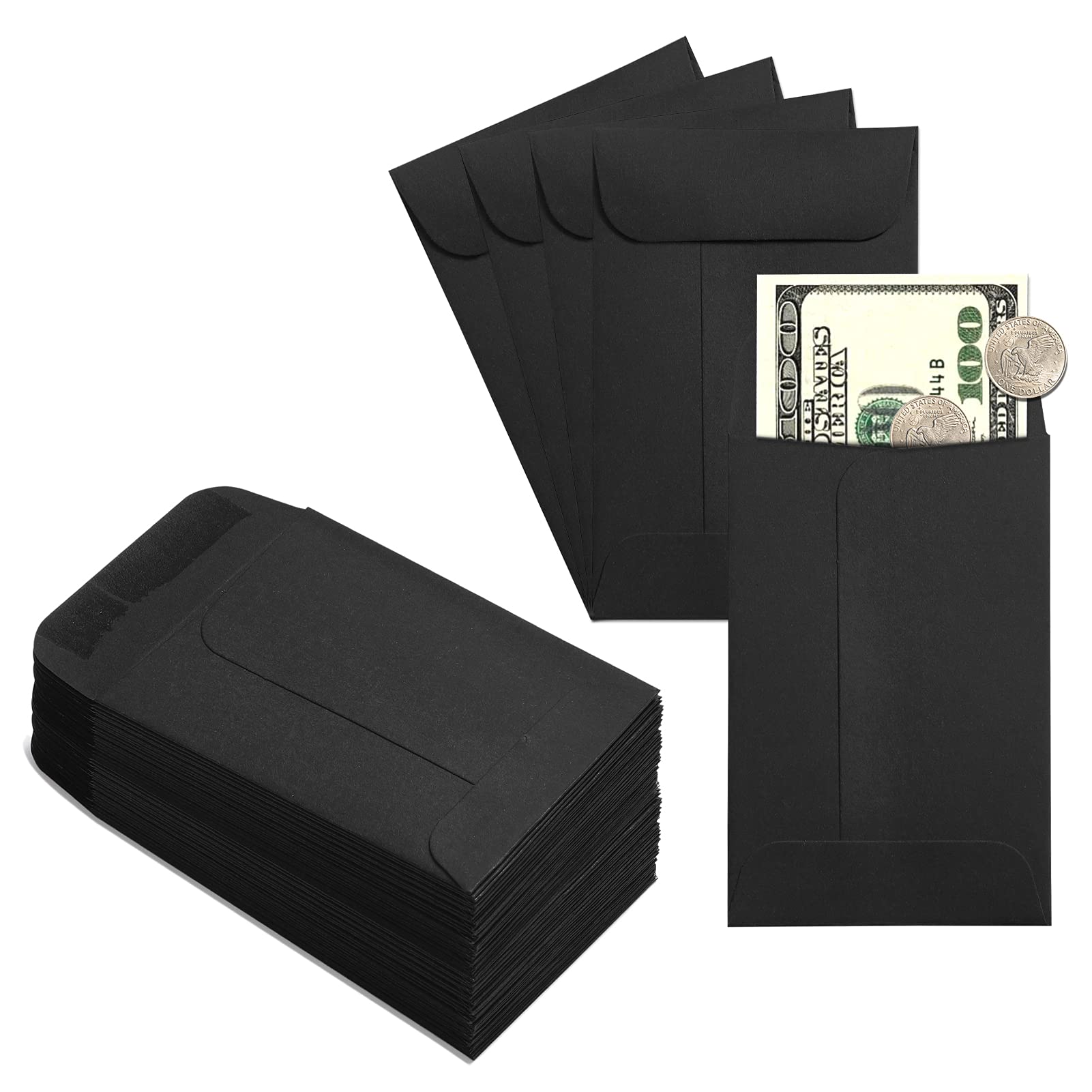 ACSTEP 500 Pack Coin and Small Parts Envelopes #1 Tip Envelope 2-1/4 X3-1/2 Mini Envelope with Gummed Flap for Home, Garden or Office Use(Black)